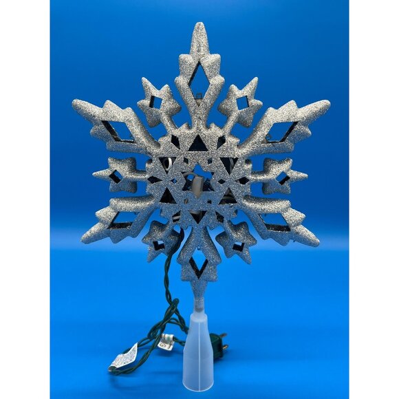 Glittery Silver Snowflake Christmas Tree Topper With Led Lights - Picture 3 of 5